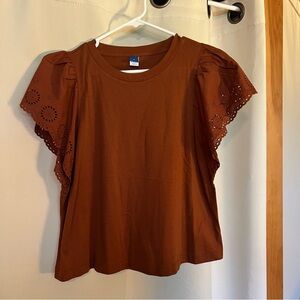 Old Navy Cutwork-Sleeve Mixed Fabric Top